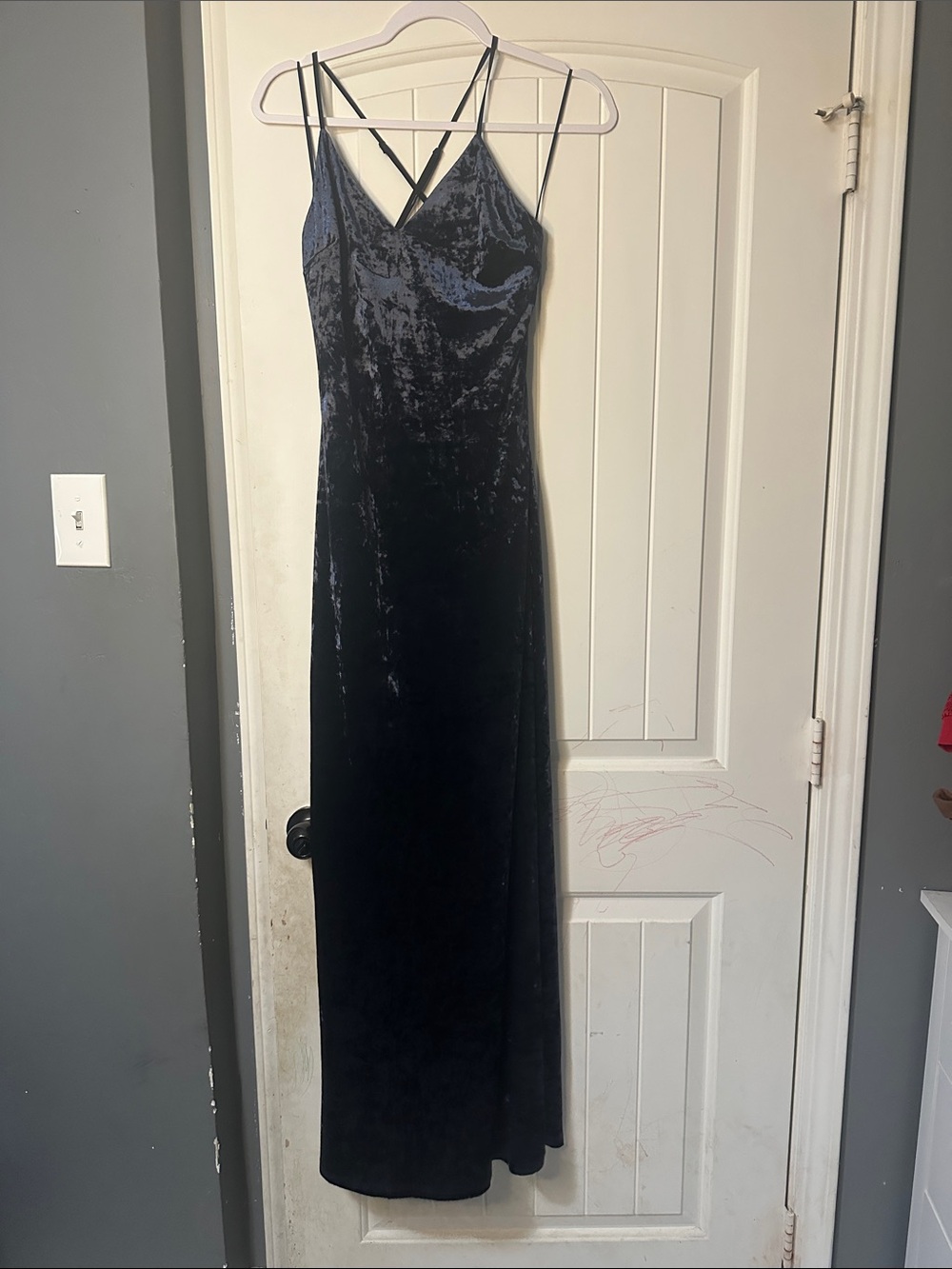 Sugarlips Navy Velvet Maxi Slip Dress with Crisscross Straps- Small NWOT